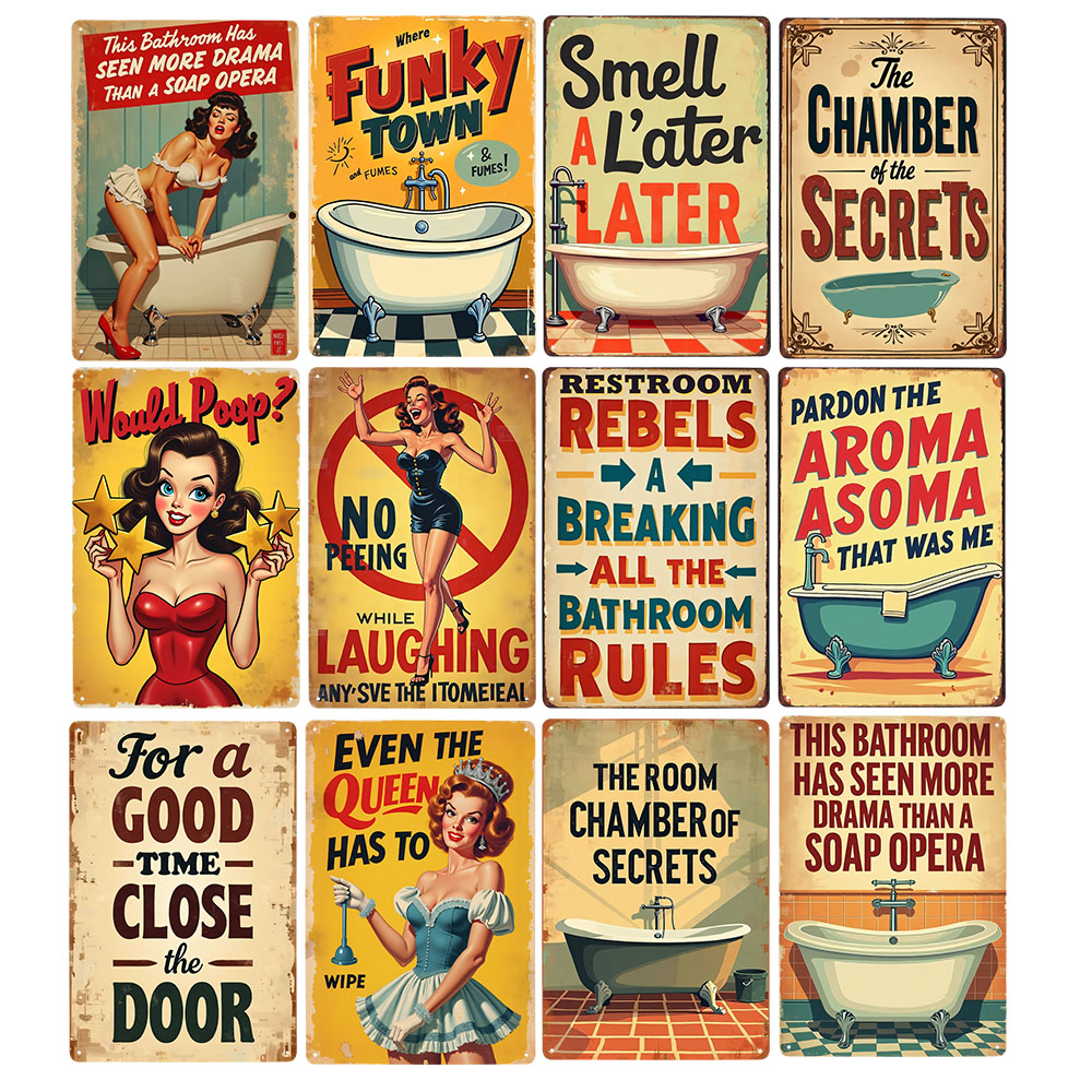 Home Decor Bathroom Ideas - Zabawne Zasady Toalety Vintage Metalowy Znak