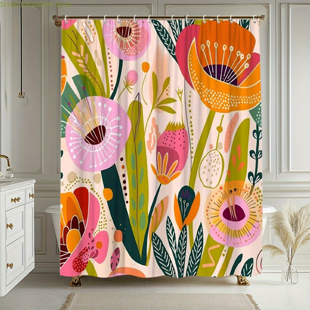 Home Decor Bathroom Ideas - Żywa zasłona prysznicowa z kwiatowym wzorem,