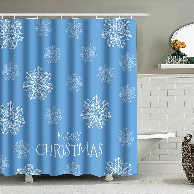 Home Decor Bathroom Ideas - Świąteczna Zasłona Prysznicowa Płatek Śniegu Niebieska