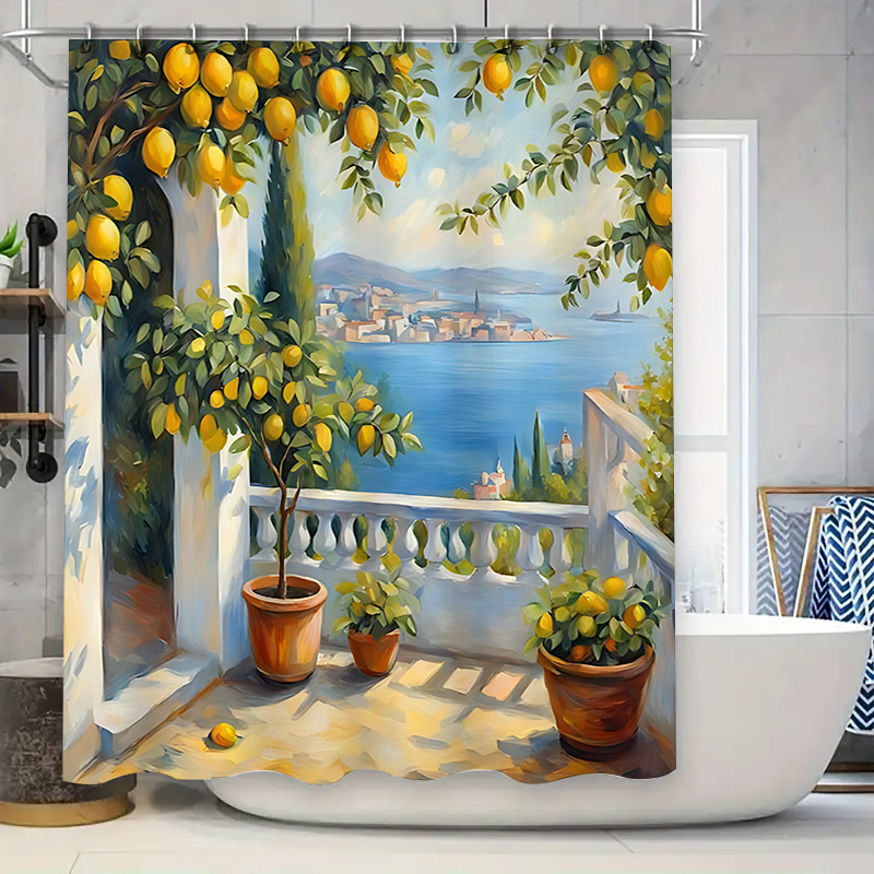 Home Decor Bathroom Ideas - Zasłona prysznicowa z motywem śródziemnomorskiego ogrodu