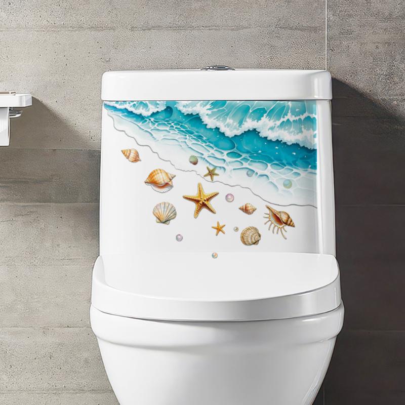 Home Toilet Bathroom Design - Naklejka na toaletę z motywem oceanu,
