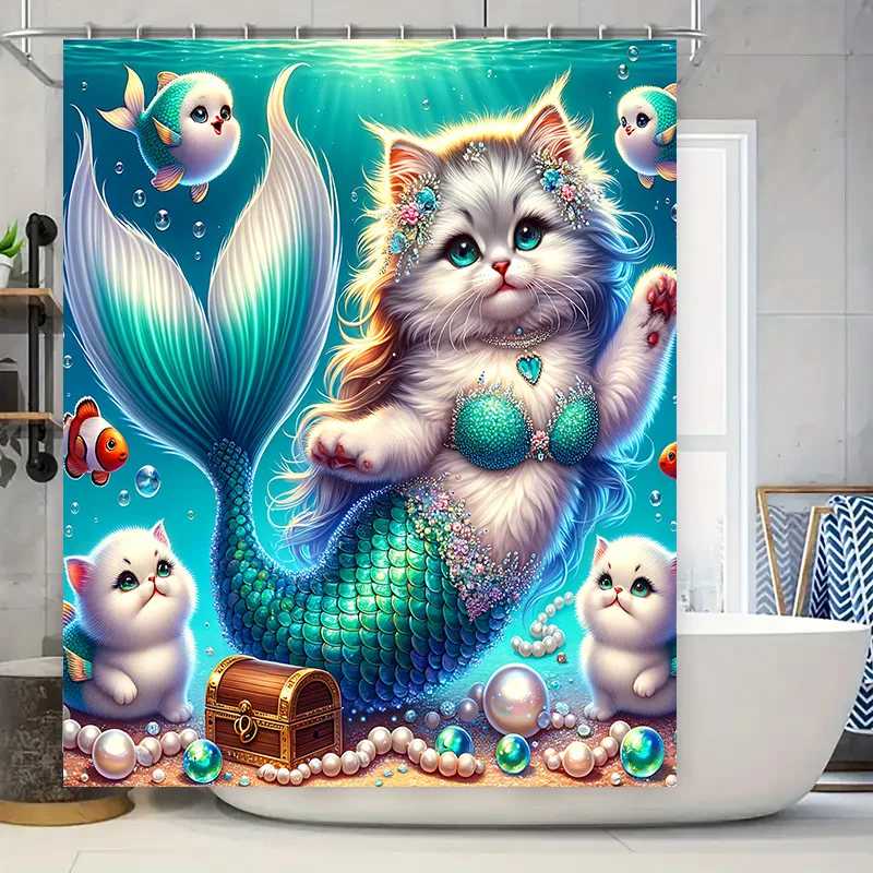 Home Decor Bathroom Ideas - Zasłona prysznicowa Syrenka Kot Rybi Ogon