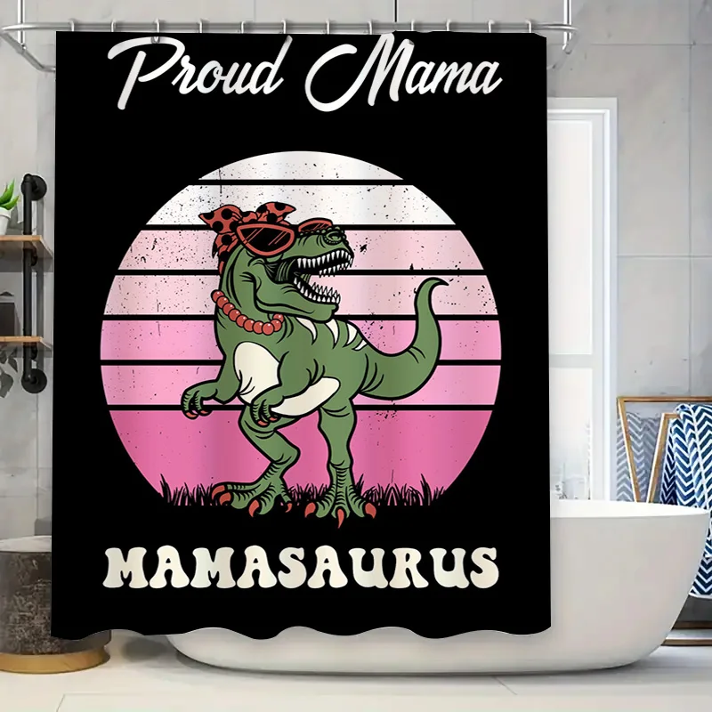 Home Decor Bathroom Ideas - Stylowa Zasłona Prysznicowa Mama Dinozaur Uroczy