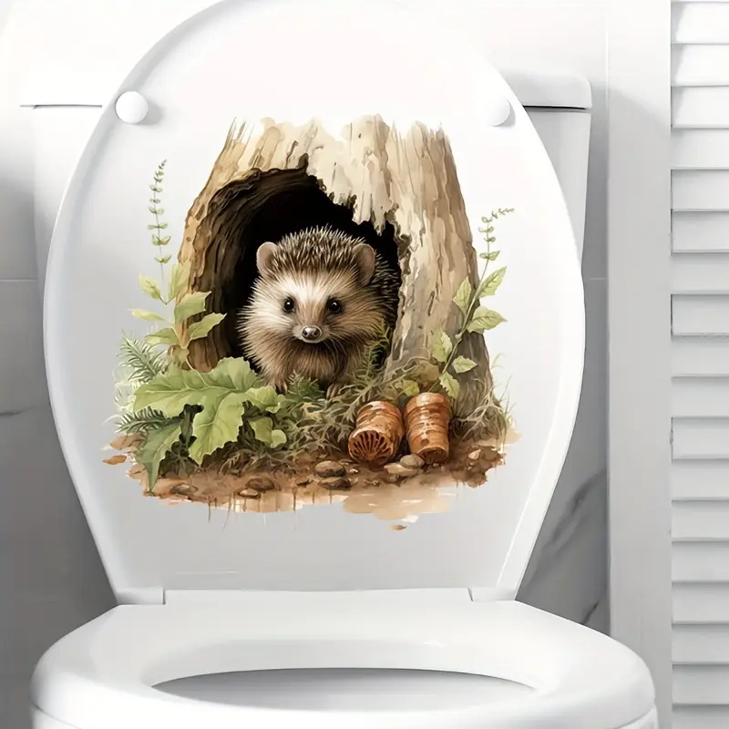 Home Toilet Bathroom Design - Naklejka z otworem Little Hedgehog, naklejka
