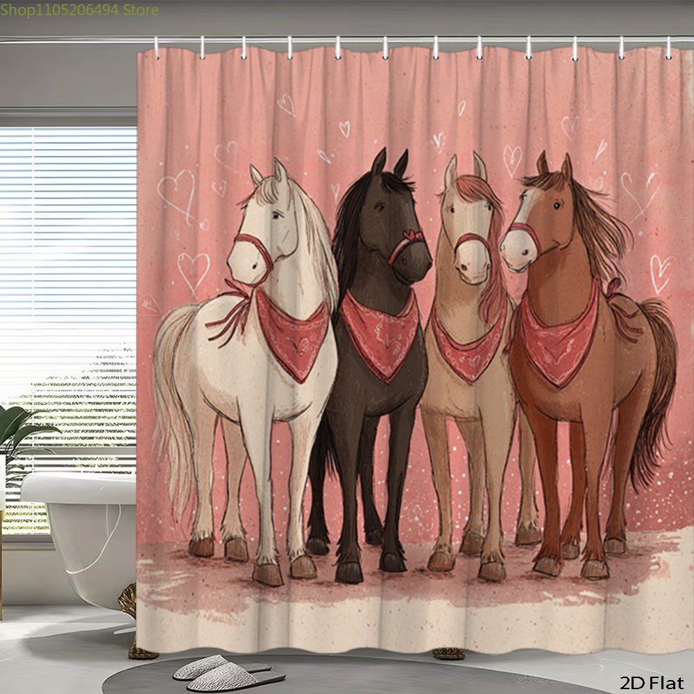 Home Decor Bathroom Ideas - Urocza zasłona prysznicowa z konikami, wzór